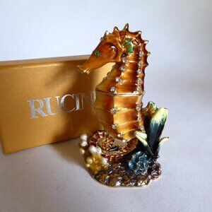 RUCINNI ENAMELED BEJEWELED SEAHORSE OCEAN TRINKET BOX (NEW IN BOX)